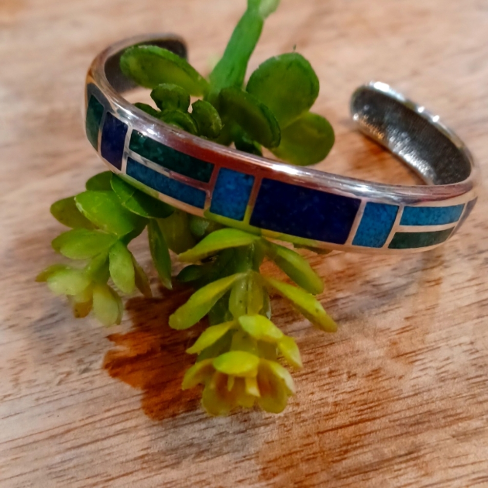 Vintage sterling silver multi color turquoise cuff